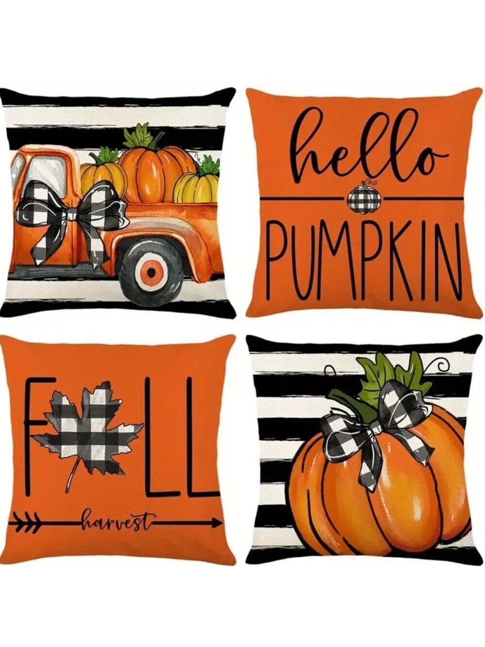 Set of 4 Fall Pumpkin Throw Pillow Covers